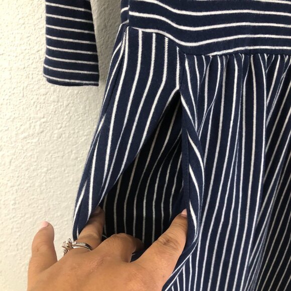 Boden Janie Day Navy White Striped Zip Shoulder Long Sleeve Pocket Dress 10R - Picture 5 of 8
